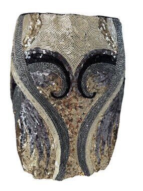 Sequin Mini Skirt With Abstract Gold & Black Design Size M